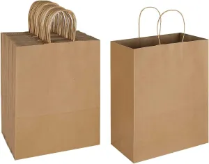 Oikss 50 Pack 10x5x13 Plain Natural Brown Kraft Paper Bags with Handles Bulk for Birthday Party Favors Grocery Retail Shopping Business Goody Recycled Craft Gift Bags (Large Size, 50 Count)