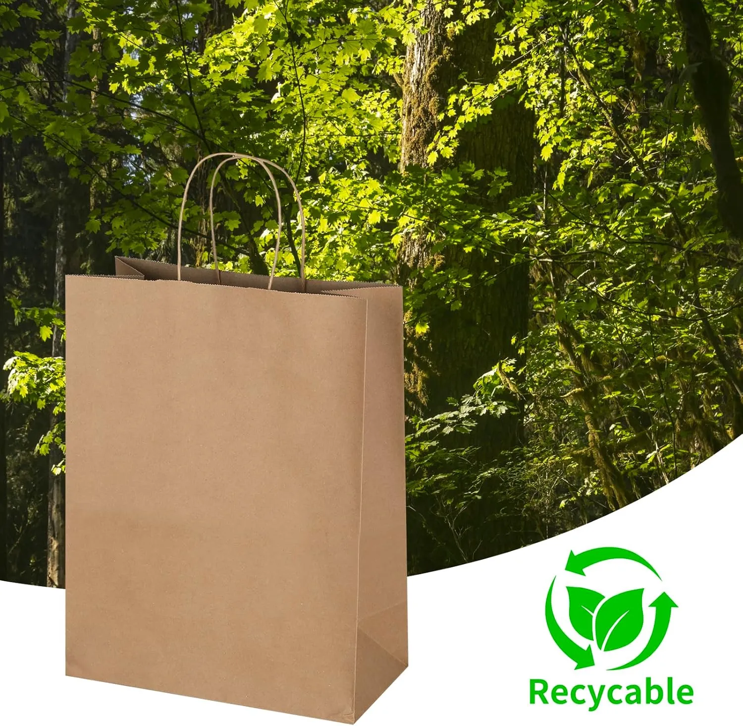 Oikss 50 Pack 10x5x13 Plain Natural Brown Kraft Paper Bags with Handles Bulk for Birthday Party Favors Grocery Retail Shopping Business Goody Recycled Craft Gift Bags (Large Size, 50 Count)