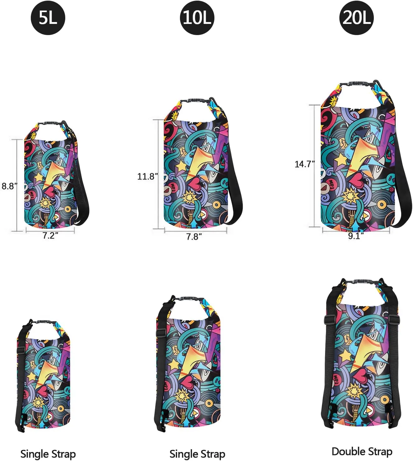 OMGear Waterproof Dry Bag Backpack Phone Pouch 40L/30L/20L/10L/5L Floating Dry Sack for Kayaking Boating Outdoors Activities