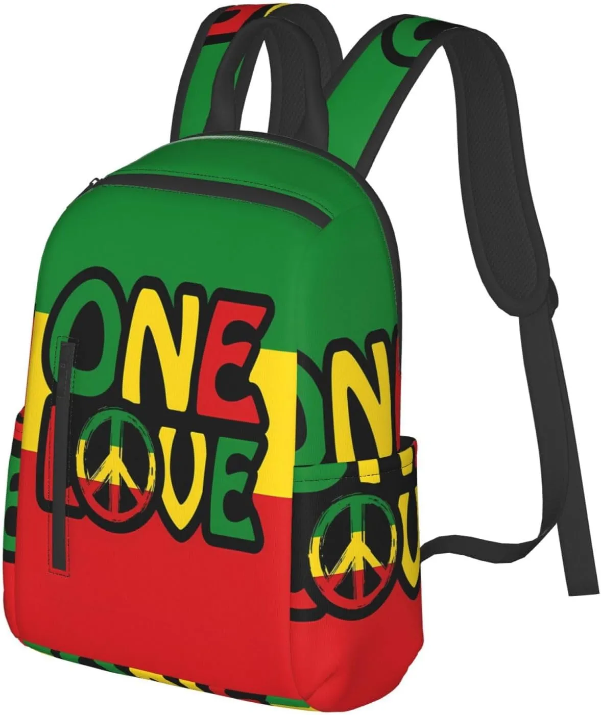 One Loves Peace Reggae Colors Casual Backpacks Laptop Backpack Outdoor Travel Rucksack Sport Carry-On Daypack Lightweight Bag with Multi-Pockets