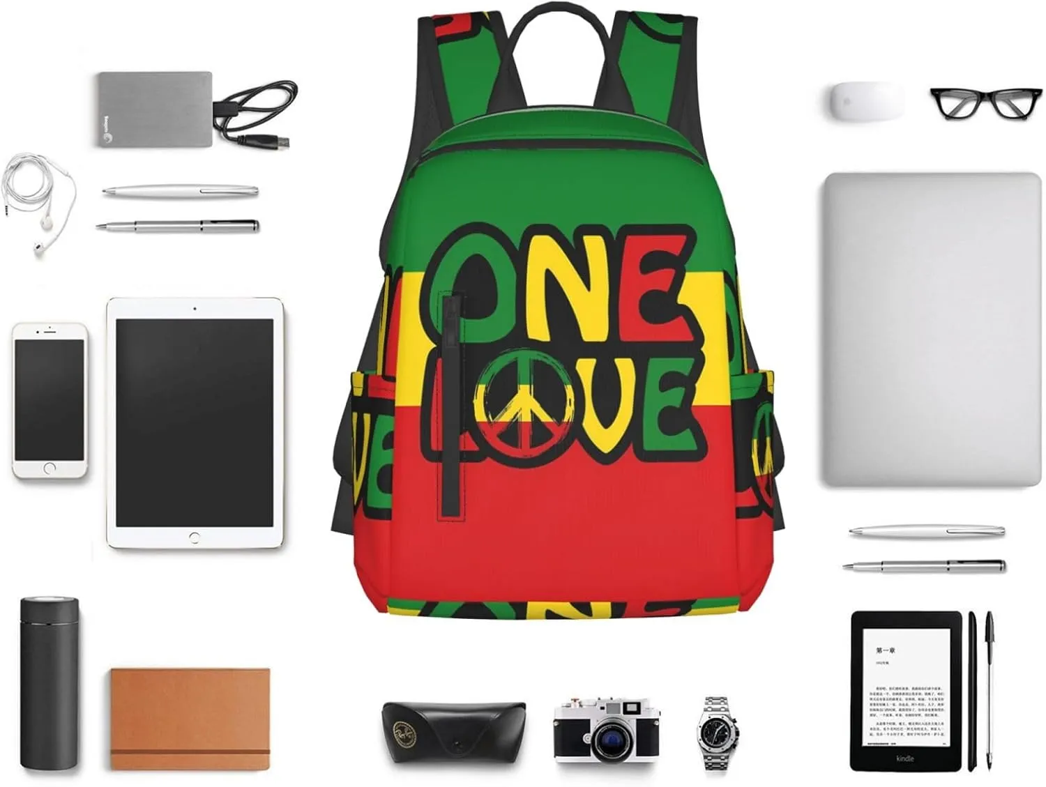 One Loves Peace Reggae Colors Casual Backpacks Laptop Backpack Outdoor Travel Rucksack Sport Carry-On Daypack Lightweight Bag with Multi-Pockets