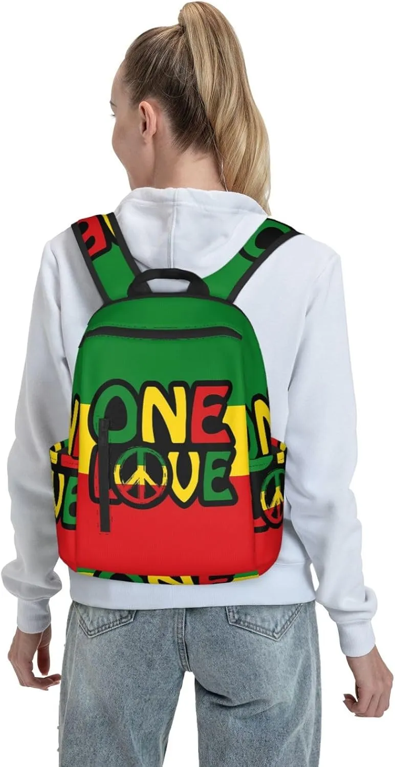 One Loves Peace Reggae Colors Casual Backpacks Laptop Backpack Outdoor Travel Rucksack Sport Carry-On Daypack Lightweight Bag with Multi-Pockets