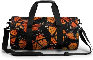 Orange Monarch Butterflies Printed Gym Bag Workout Sports Bag Lightweight Tote Duffel Bag Travel Weekender Bag for Women Men