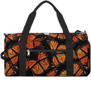 Orange Monarch Butterflies Printed Sports Gym Bag Lightweight Travel Duffle Bag Carry on Weekender Bags for Women Men