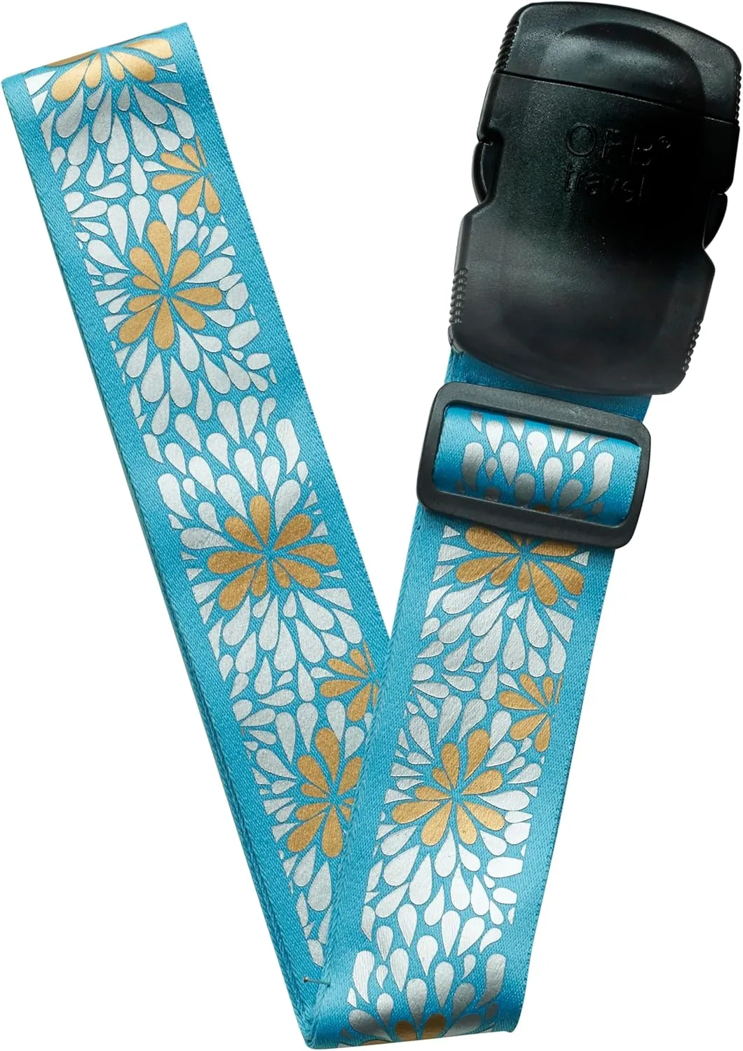 ORB Travel Premium Designer Luggage Strap LS326-Blooms - Turquoise/Metallic Gold