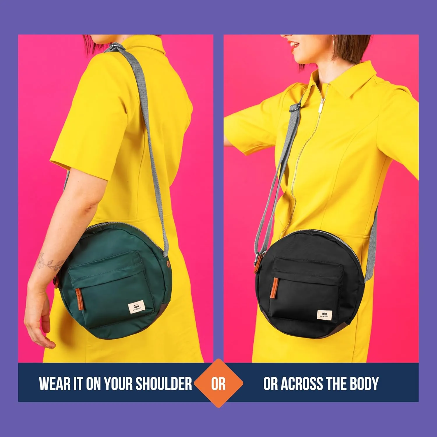 ORI LONDON Crossbody Bag - Nylon Small Crossbody Bags for Women & Men with Chunky Zippers - The Paddington