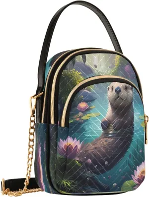 Otter Pond Teal Crossbody Bags for Women Fanny Packs Small Sling Cross Body Bag Mini Purse with Zip