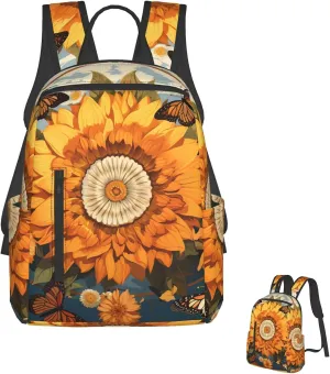 OUSIKA Fashion Backpack Casual Travel Daypack Lightweight Laptop Bags Sunflower Surrounded by Butterflies Laptop Backpacks for Women Men, Black, One Size
