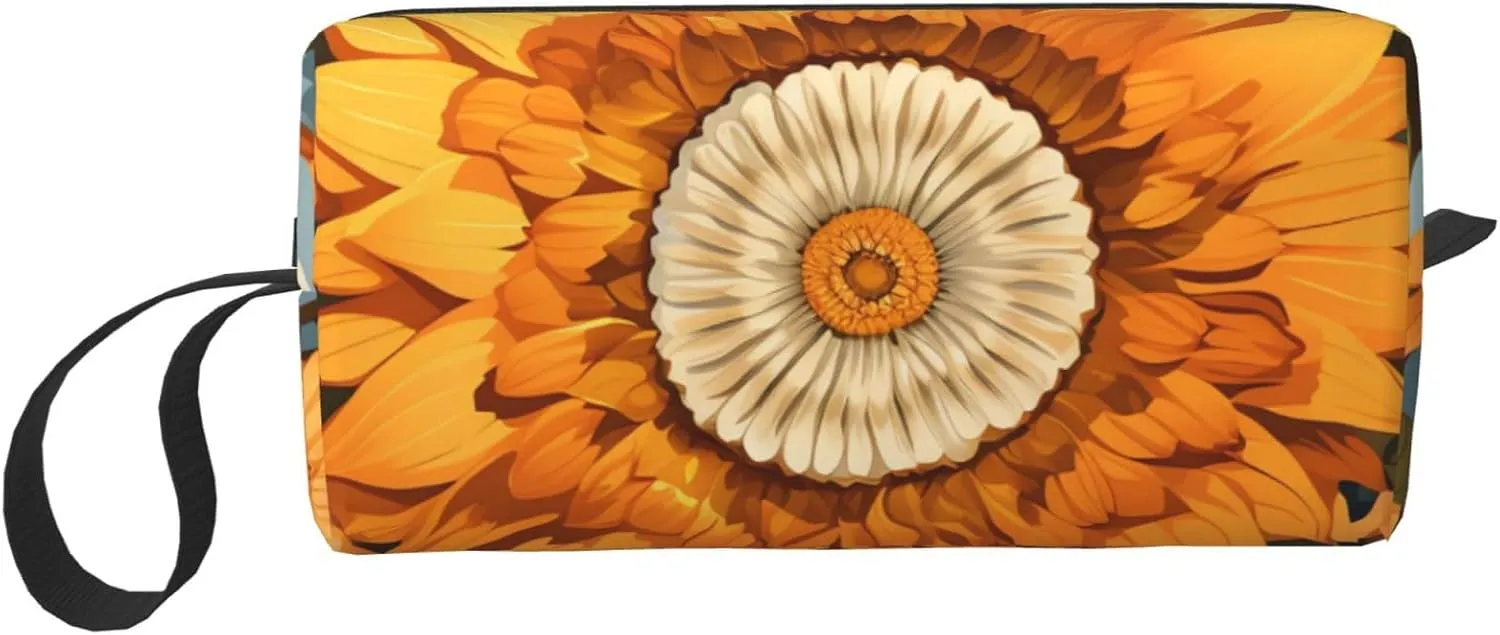 OUSIKA Sunflower Surrounded by Butterflies Cosmetic Bags for Women Portable Makeup Bag Travel Storage Bag Daily Receive Bag Large Capacity Toiletry Bag