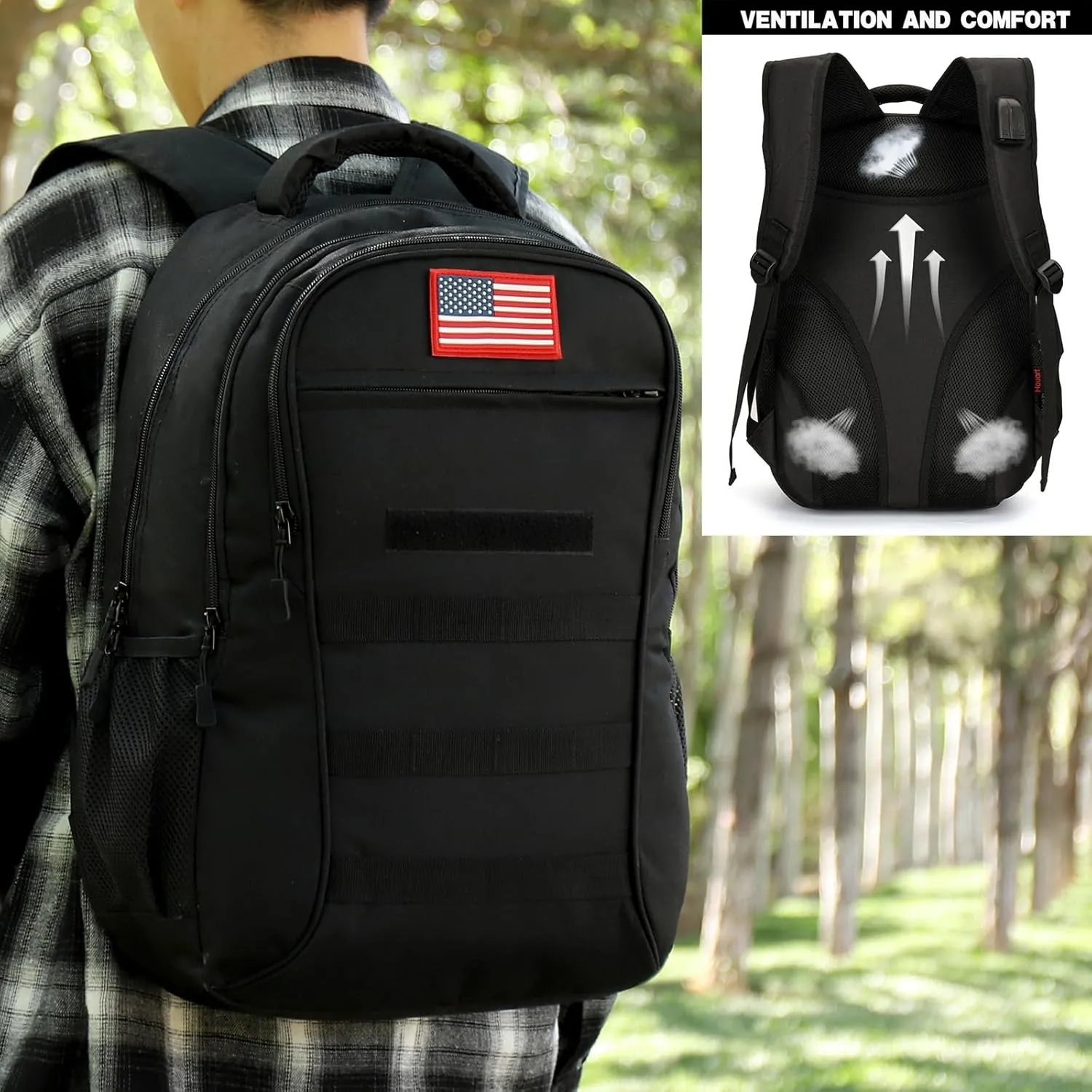 outdoor plus Camo Backpack,Military Boys Backpacks for School,Army Bookbag with USB Charging Port,30l/40L