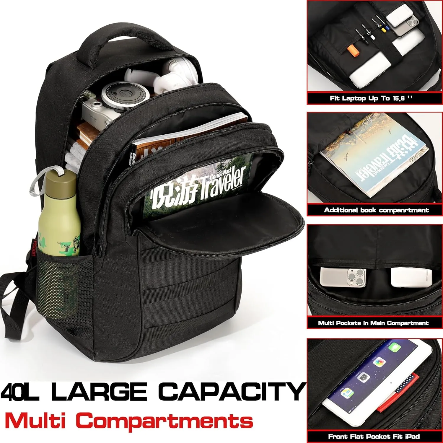 outdoor plus Camo Backpack,Military Boys Backpacks for School,Army Bookbag with USB Charging Port,30l/40L
