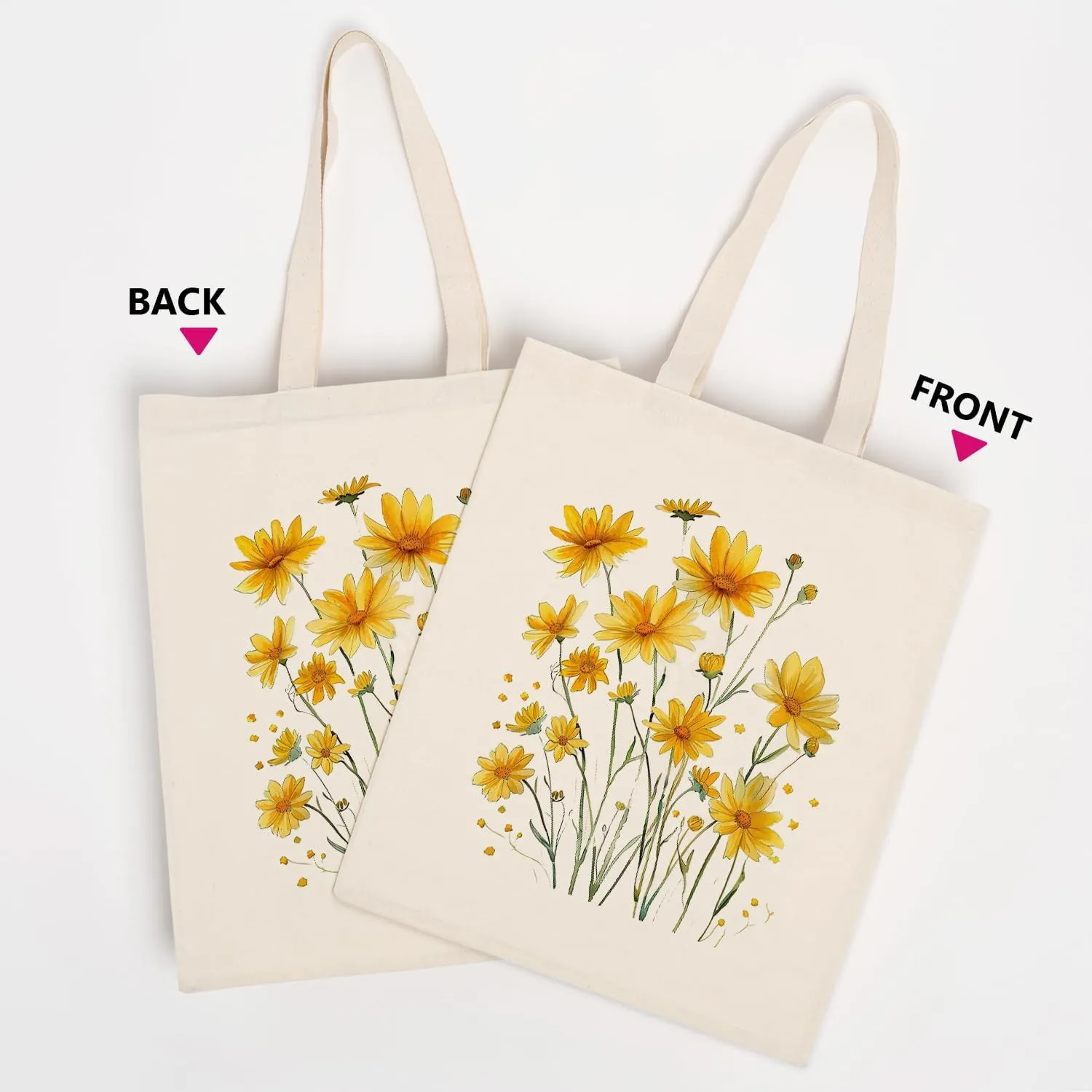 OUZ Flower Tote Bag, Aesthetic Wildflower Tote Bag, Canvas Tote Bag for Women Beach Bag Shopping Bags Reusable Grocery Bags