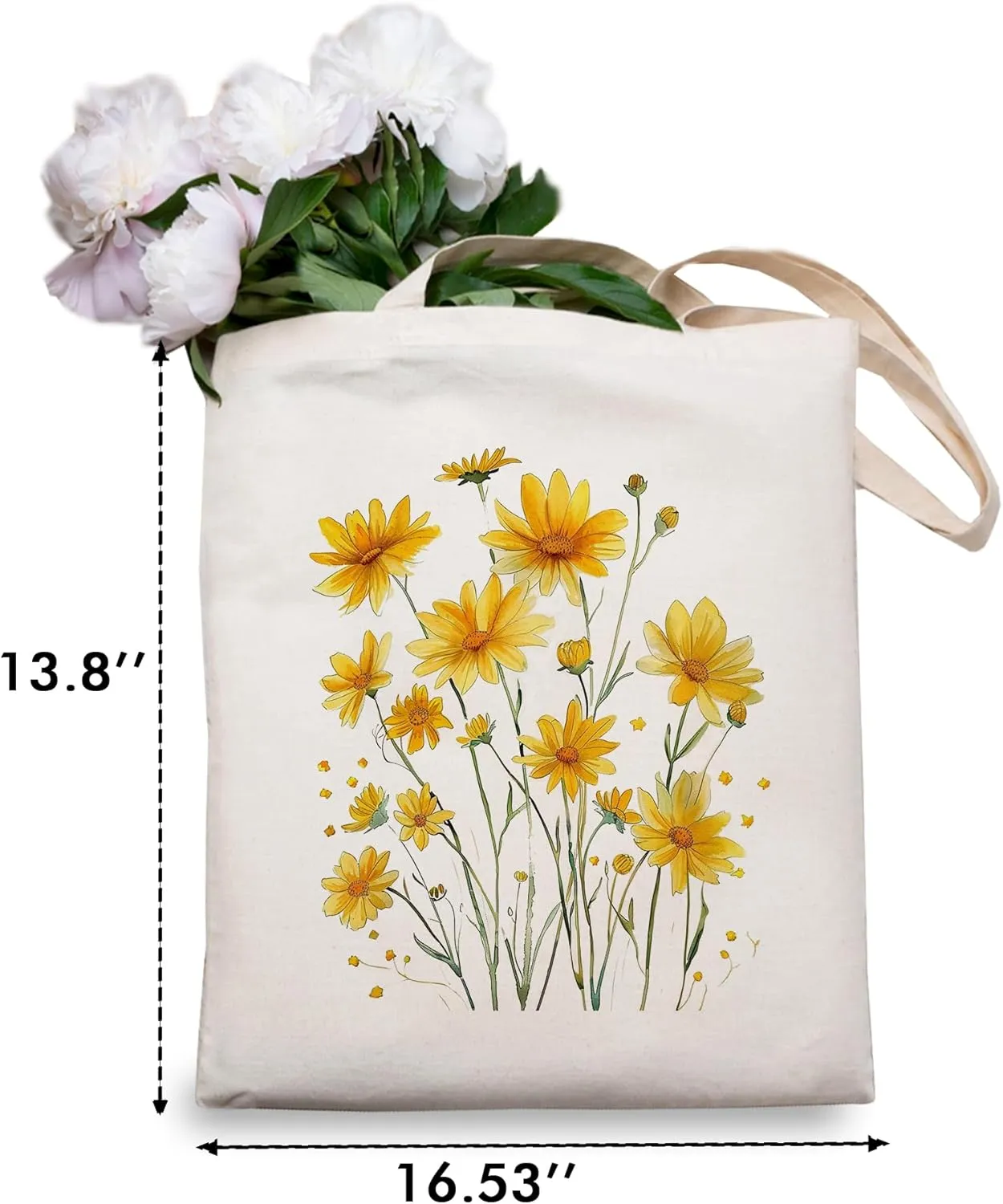 OUZ Flower Tote Bag, Aesthetic Wildflower Tote Bag, Canvas Tote Bag for Women Beach Bag Shopping Bags Reusable Grocery Bags