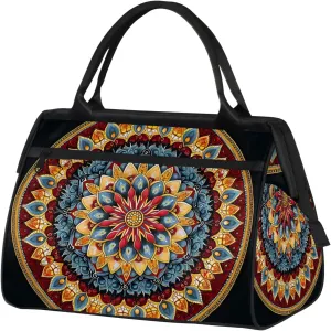 Overnight Weekender Bag for Women Men Circular Ethnic Mandala Waterproof Carry On Travel Duffel Bags with Zipper Lightweight Sports Gym Bag Luggage Workout Handle Bags for Traveling Yoga Camping