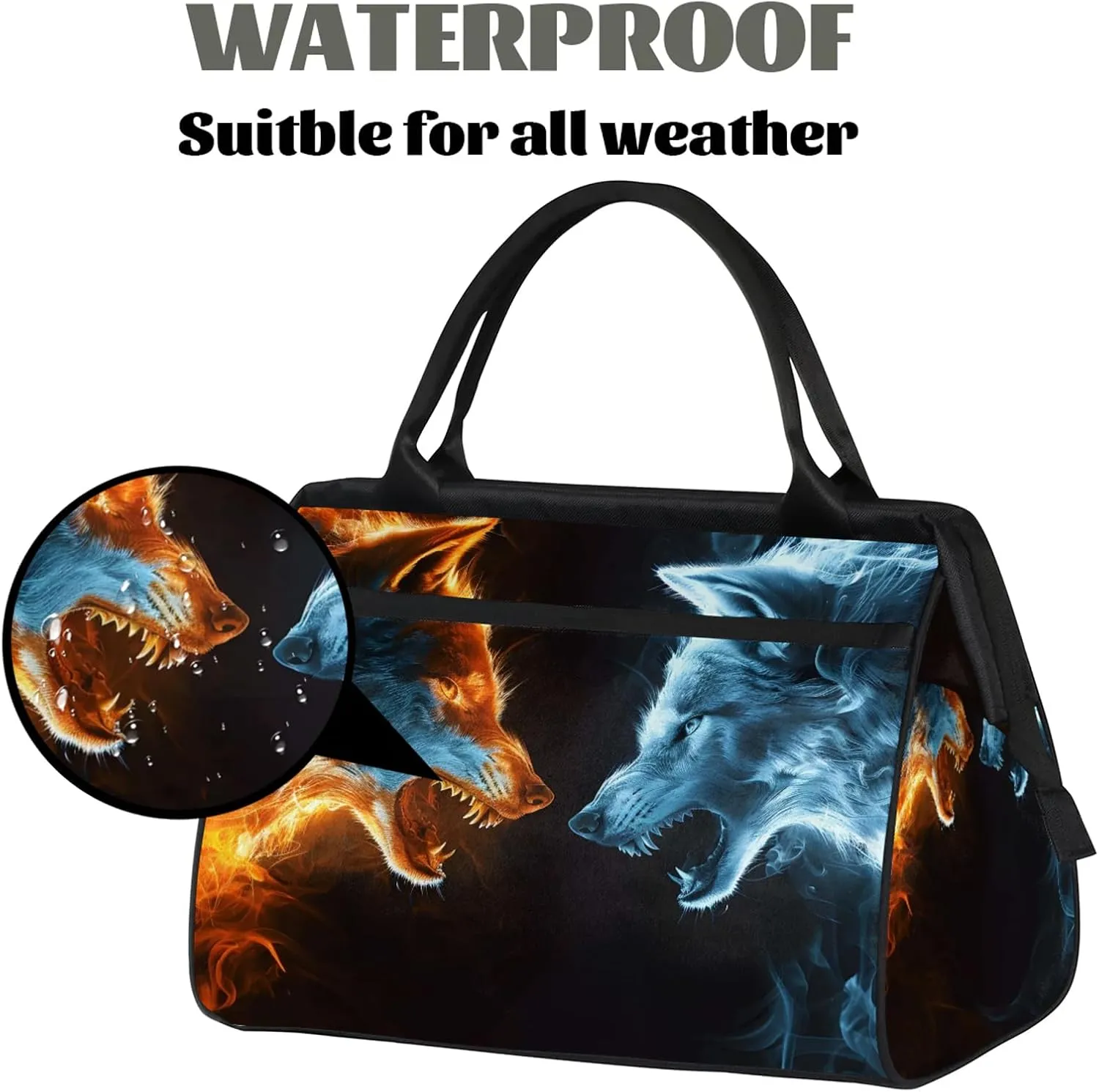 Overnight Weekender Bag for Women Men Red Blue Wolf Waterproof Carry On Travel Duffel Bags with Zipper Lightweight Sports Gym Bag Luggage Workout Handle Bags for Traveling Yoga Camping