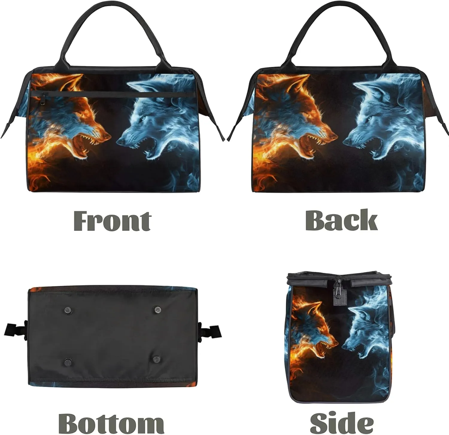 Overnight Weekender Bag for Women Men Red Blue Wolf Waterproof Carry On Travel Duffel Bags with Zipper Lightweight Sports Gym Bag Luggage Workout Handle Bags for Traveling Yoga Camping