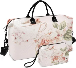Oversized Travel Duffel Bag Weekender/Overnight Duffel Gym Bag with Toiletry Bag for Yoga Waterproof Aesthetic Teacup Pig Blush