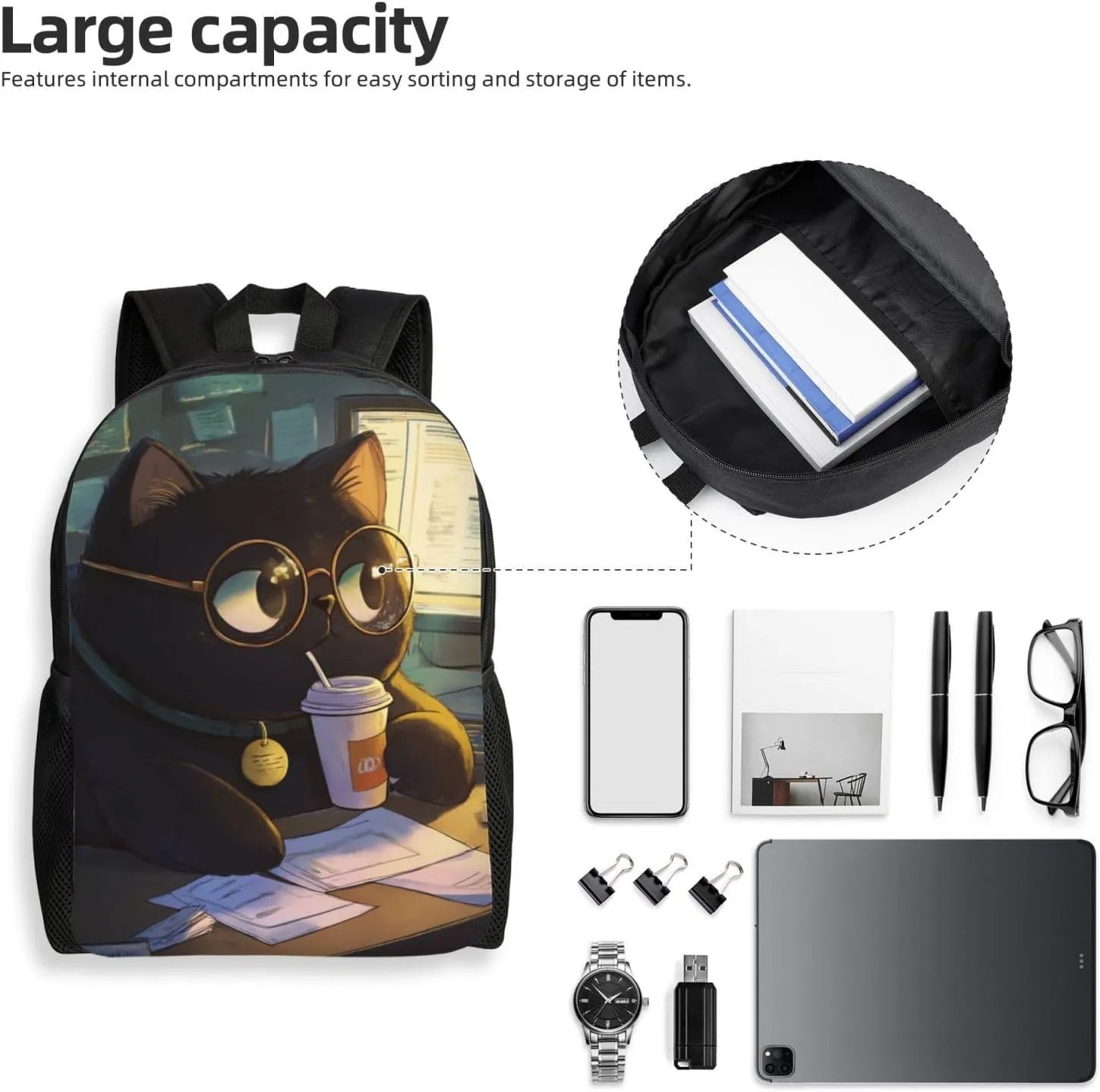 Overtime Cat Backpack Waterproof Anti Theft Durable Light Laptop Bag Backpacks For Women Men Travel Gym Backpack