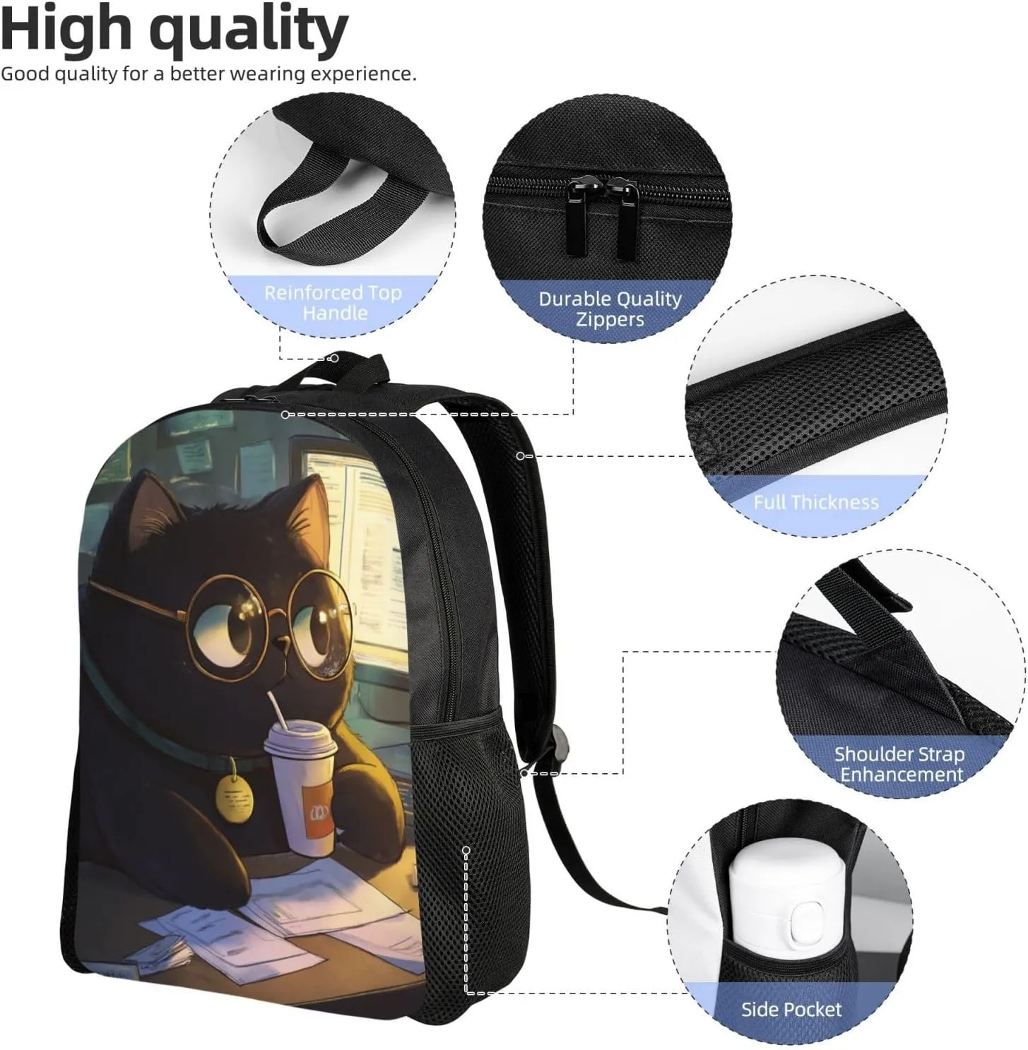 Overtime Cat Backpack Waterproof Anti Theft Durable Light Laptop Bag Backpacks For Women Men Travel Gym Backpack