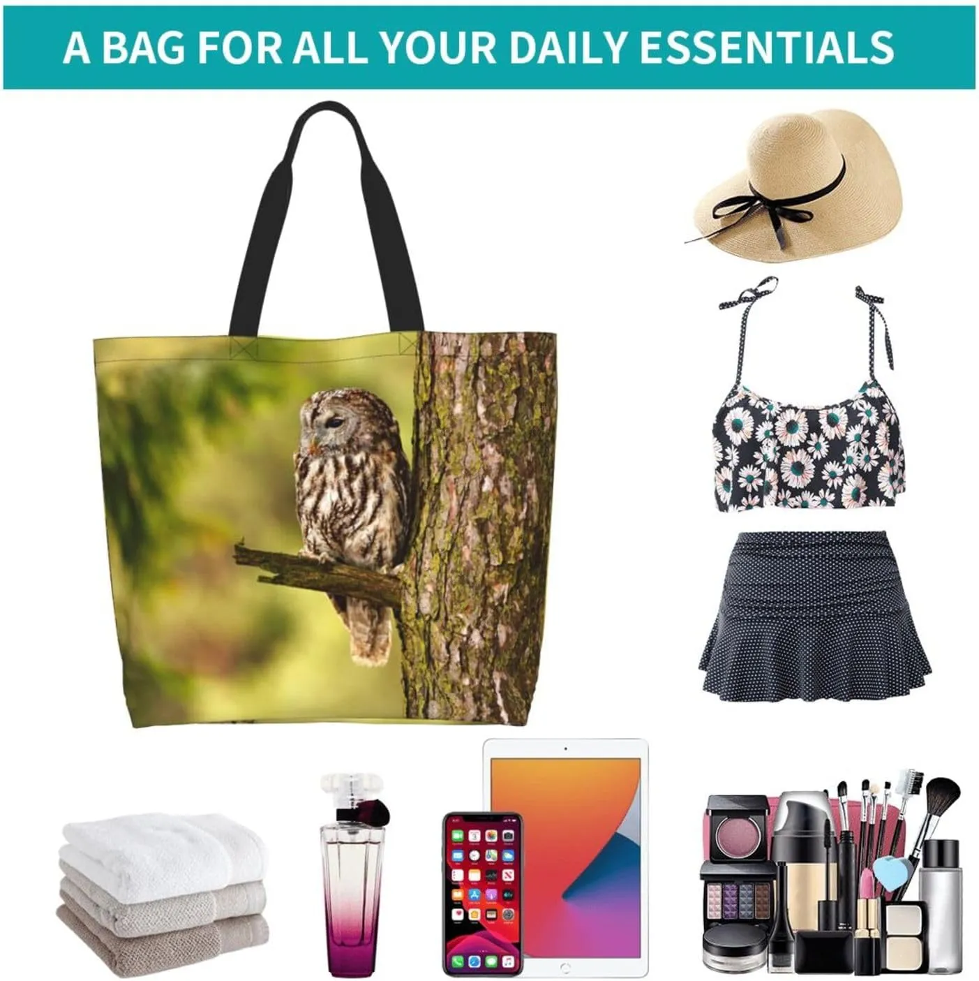 Owl Canvas Tote Bag Animal Shoulder Bag Handbag Cute Casual Grocery Bags Funny Bag for Outdoor