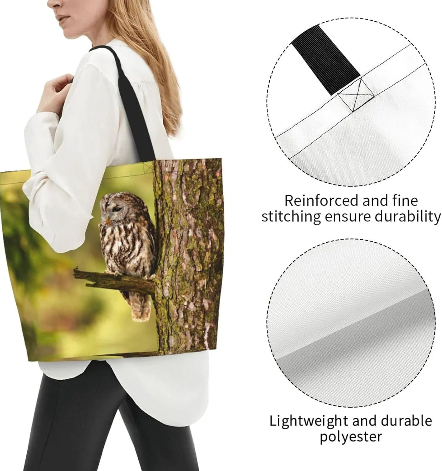 Owl Canvas Tote Bag Animal Shoulder Bag Handbag Cute Casual Grocery Bags Funny Bag for Outdoor
