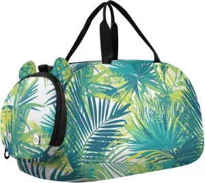 Palm Leaf Tropic Boy's Gym Duffel Bag with Shoes Compartment Large Capacity Gymnastics Sports Bag for Travel, Swimming, Dance, Ballet