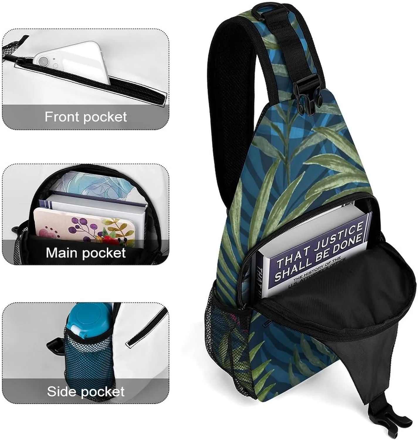 Palms-leaf-flamingo-print Crossbody Backpack For Men Women, Chest Bag Shoulder Bag, Travel Daypack Sling Backpack