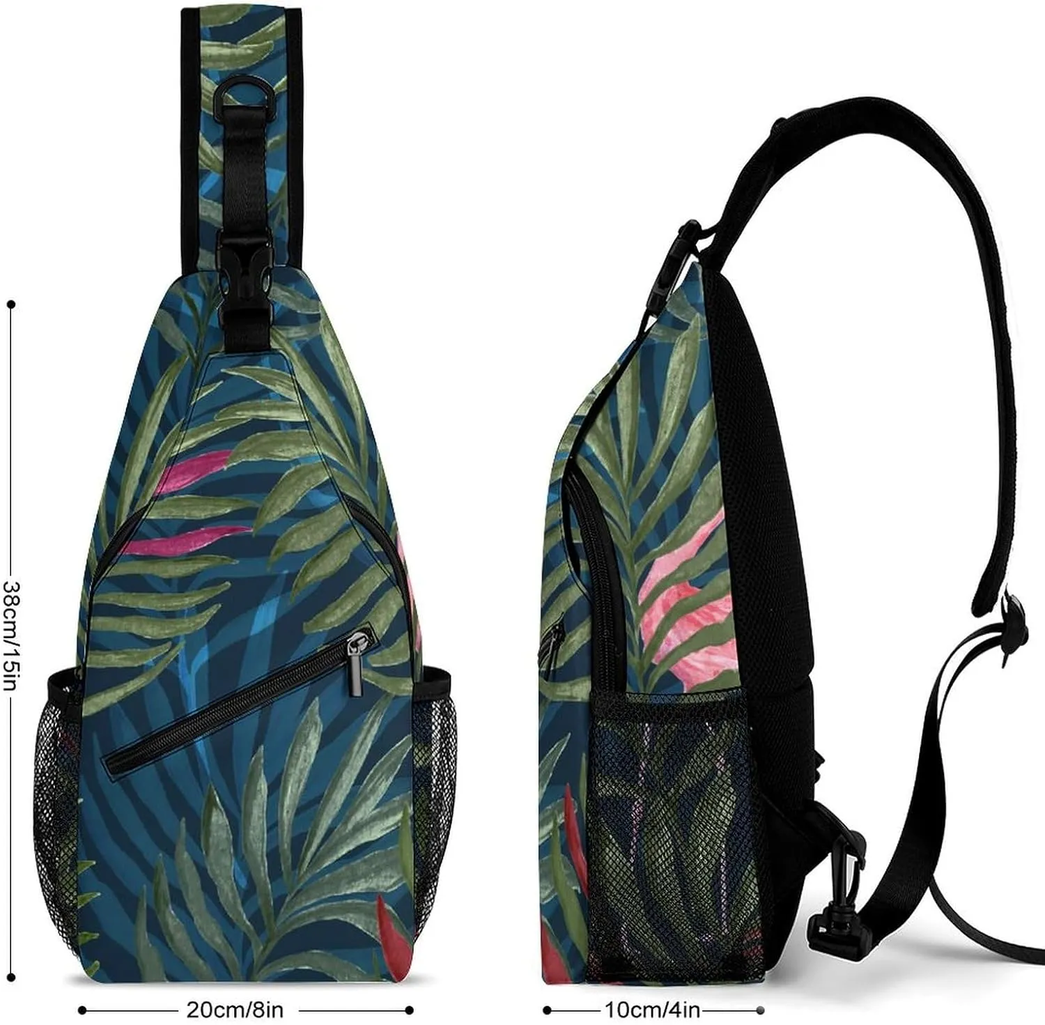 Palms-leaf-flamingo-print Crossbody Backpack For Men Women, Chest Bag Shoulder Bag, Travel Daypack Sling Backpack