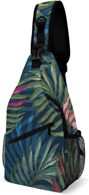 Palms-leaf-flamingo-print Crossbody Backpack For Men Women, Chest Bag Shoulder Bag, Travel Daypack Sling Backpack