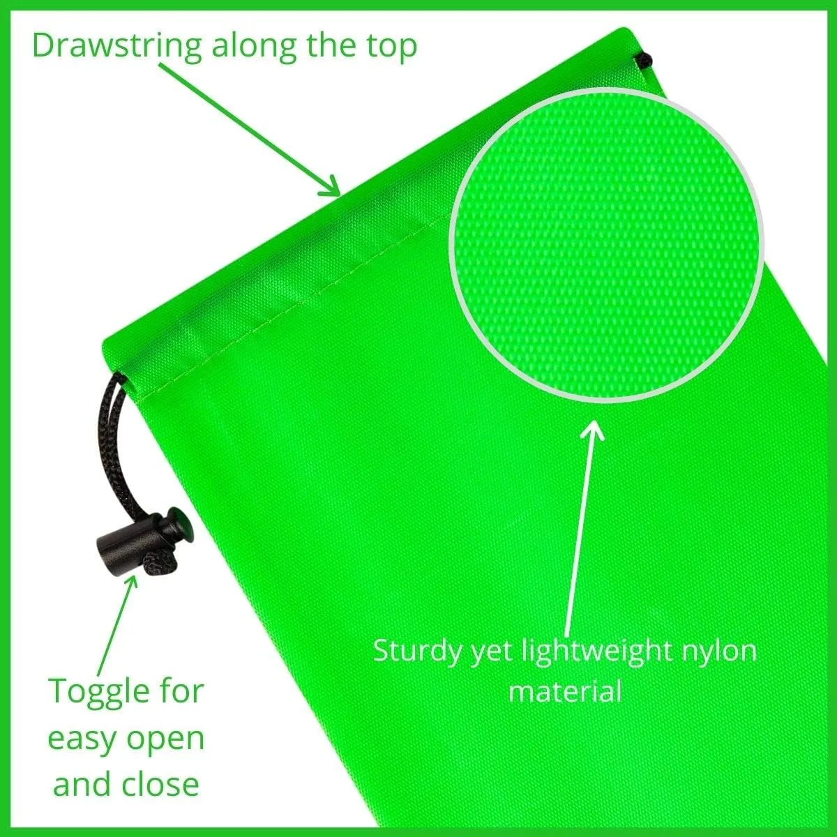 PALTERWEAR Drawstring Bag - Nylon Cinch and Ditty Stuff Pouch with Toggle (6 x 8-12 pack, Green)