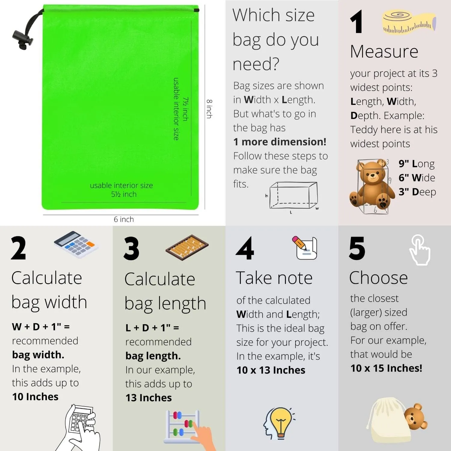 PALTERWEAR Drawstring Bag - Nylon Cinch and Ditty Stuff Pouch with Toggle (6 x 8-12 pack, Green)