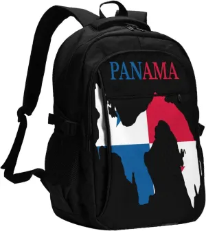 Panama Flag Map Casual Travel Backpacks Hiking Camping Backpack Large Outdoor Sport Daypack Laptop Rucksack Climbing Working Bags with USB Port
