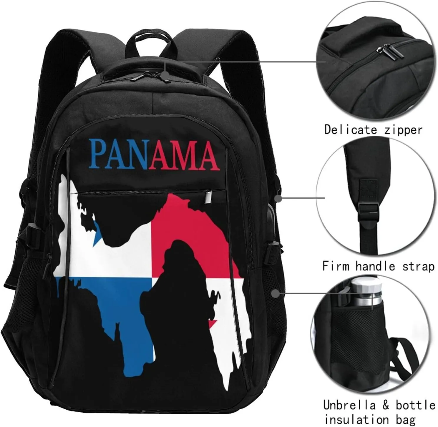 Panama Flag Map Casual Travel Backpacks Hiking Camping Backpack Large Outdoor Sport Daypack Laptop Rucksack Climbing Working Bags with USB Port