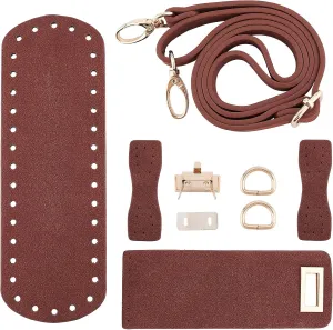 PandaHall DIY PU Leather Bag Knitting Set, Leather Bottom/26' Shoulder Strap/Twist Lock/Flap Cover/Buckles for Crochet Handbag Tote Shoulder Bag, Brown (7 Accessories)