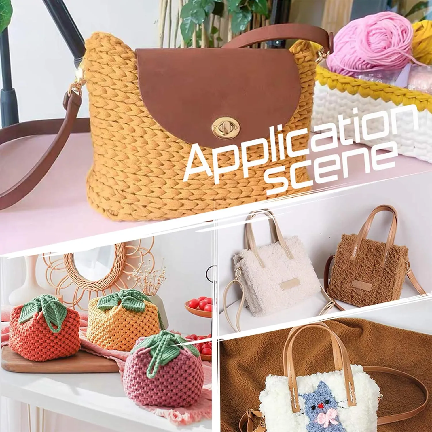 PandaHall DIY PU Leather Bag Knitting Set, Leather Bottom/26' Shoulder Strap/Twist Lock/Flap Cover/Buckles for Crochet Handbag Tote Shoulder Bag, Brown (7 Accessories)