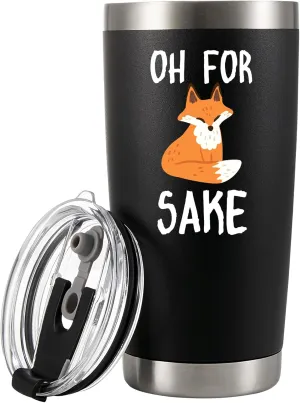 Panvola Oh For Fox Sake Travel Mug Funny Sarcastic Gifts For Coworker Brother Friends Fox Lover Vacuum Insulated Tumbler 20 oz Stainless Steel With Lid and Straw