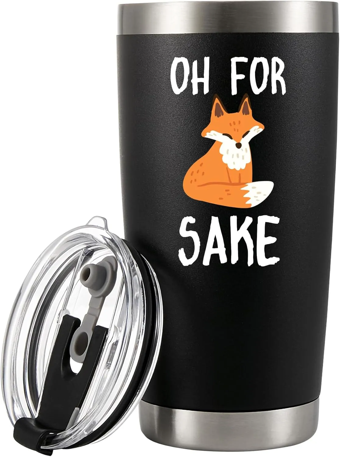Panvola Oh For Fox Sake Travel Mug Funny Sarcastic Gifts For Coworker Brother Friends Fox Lover Vacuum Insulated Tumbler 20 oz Stainless Steel With Lid and Straw