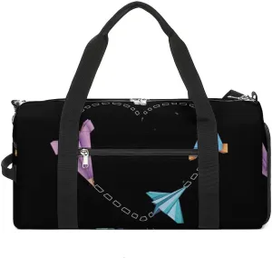 Paper Airplane Heart Sports Gym Bag Lightweight Travel Duffle Bag Carry on Weekender Bags for Women Men
