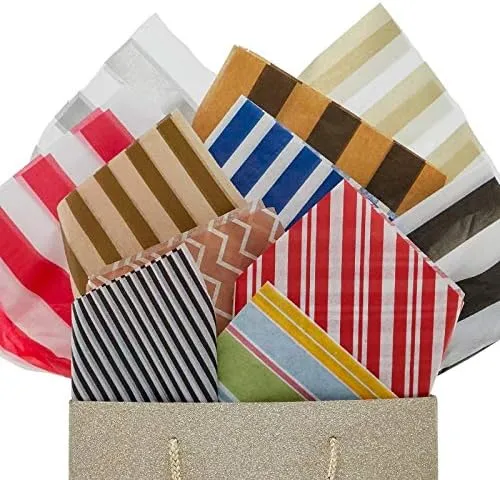 Paper Mart Gold and White Tissue Paper, Bulk Quantity of 240 Sheets, Narrow Pinstripe Tissue Paper for Gift Bags, 20 x 30 Inch Sheets