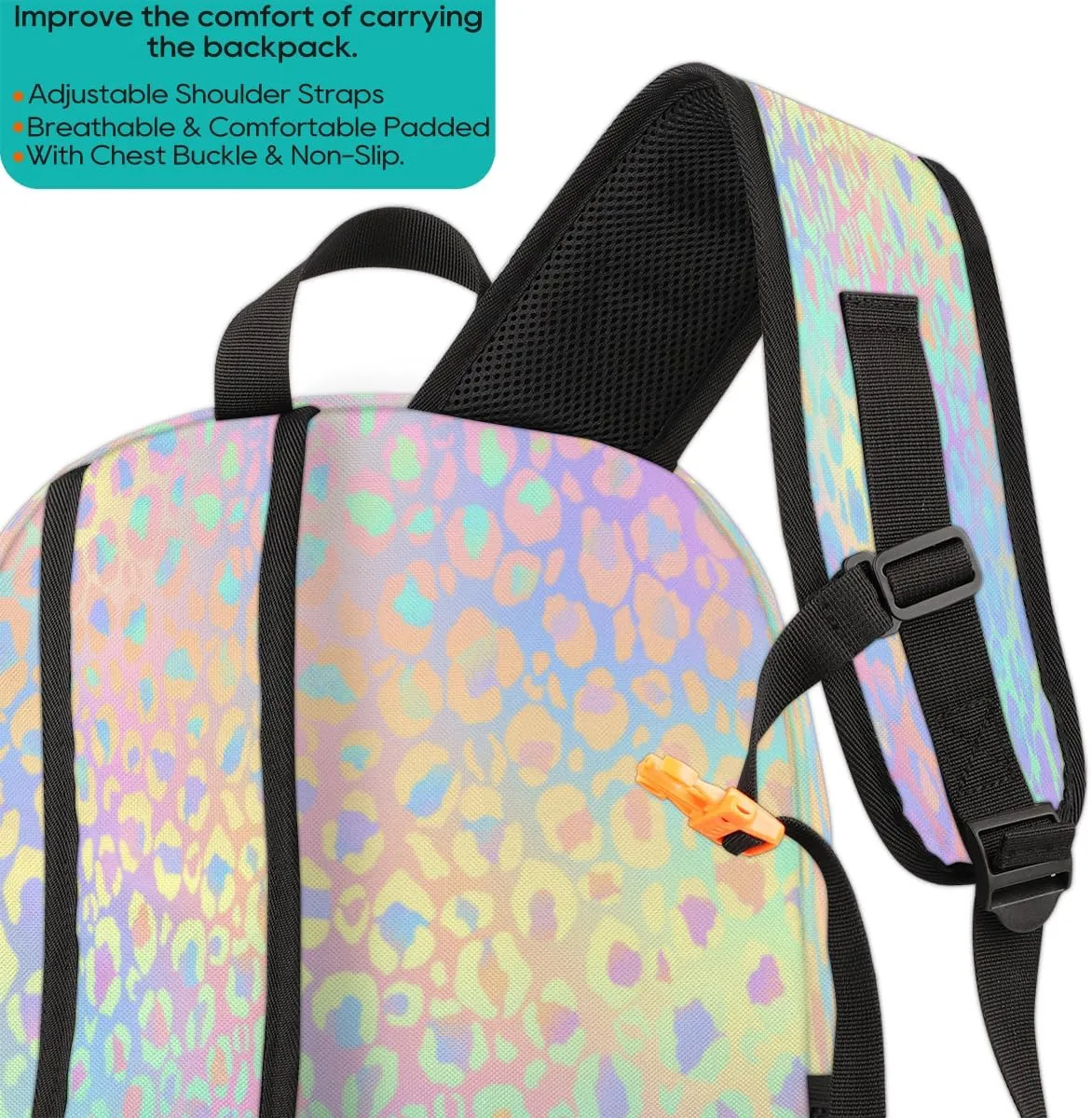 Pardick Leopard Print School Backpacks for Girls Boys Teens Students - Rainbow Leopard Print Stylish College Schoolbag Book Bag - Water Resistant Travel Backpacks for Women Men