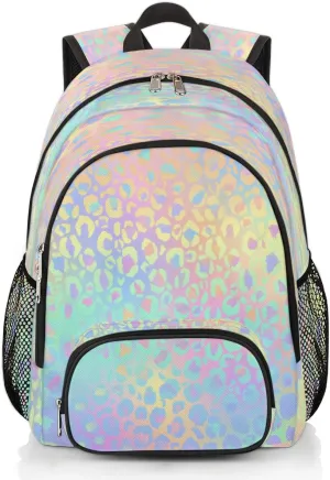 Pardick Leopard Print School Backpacks for Girls Boys Teens Students - Rainbow Leopard Print Stylish College Schoolbag Book Bag - Water Resistant Travel Backpacks for Women Men