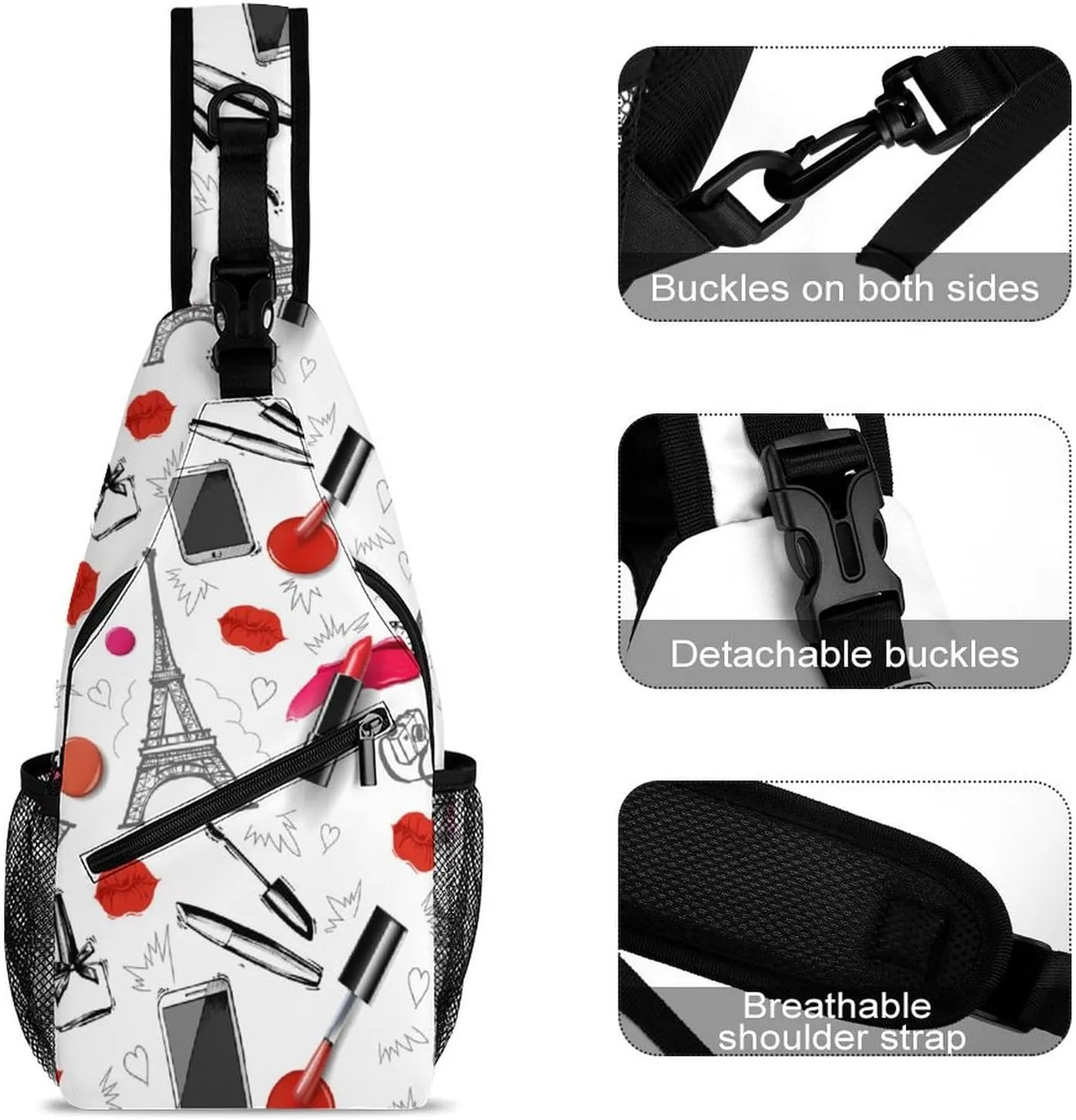 Paris Tower Sling Backpack Mans Womens Crossbody Backpack Chest Bag Gym Daypack Hiking Bag Small Cross Body Bags Leisure Backpacks