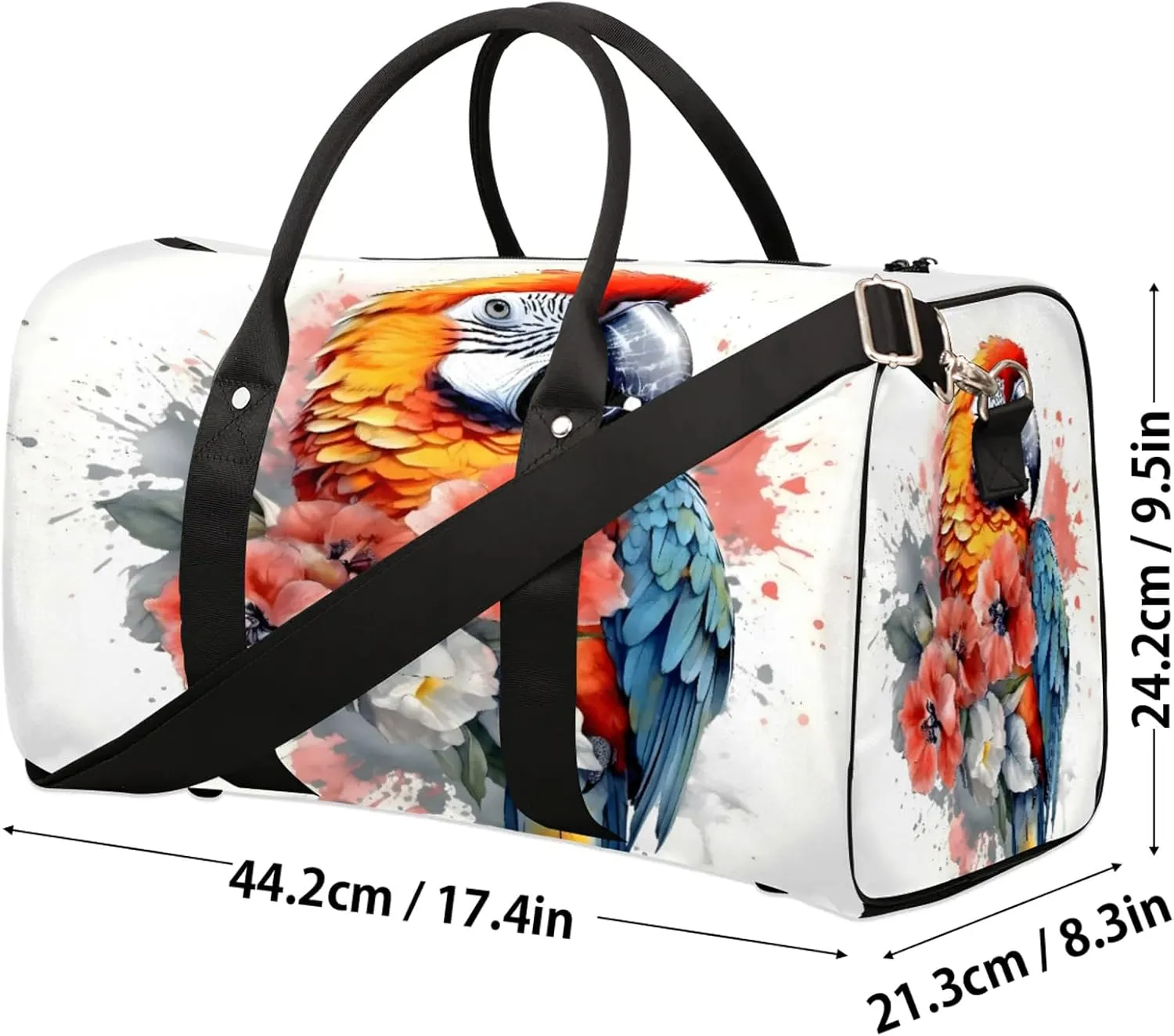 Parrot Flower Travel Duffle Bag, Sports Gym Bags for Women Men, Carry On Weekender Overnight Workout Airplane Trips Bag