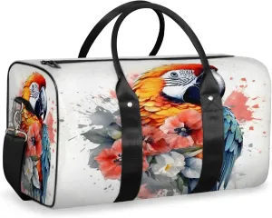 Parrot Flower Travel Duffle Bag, Sports Gym Bags for Women Men, Carry On Weekender Overnight Workout Airplane Trips Bag