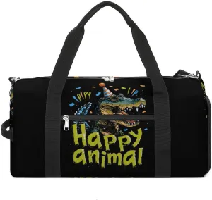Party Animal Alligator Birthday Funny Gym Bag Travel Tote Bag Duffel Bag with Shoe Compartment for Weekender Sports Vacation
