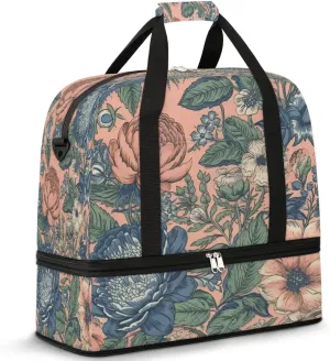 Pastel Floral Tapestry Travel Duffel Bag, Travel Essentials, Gym Bag for Women, Weekender Overnight Bag With Shoes Compartment, Carry On Bags for Airplanes