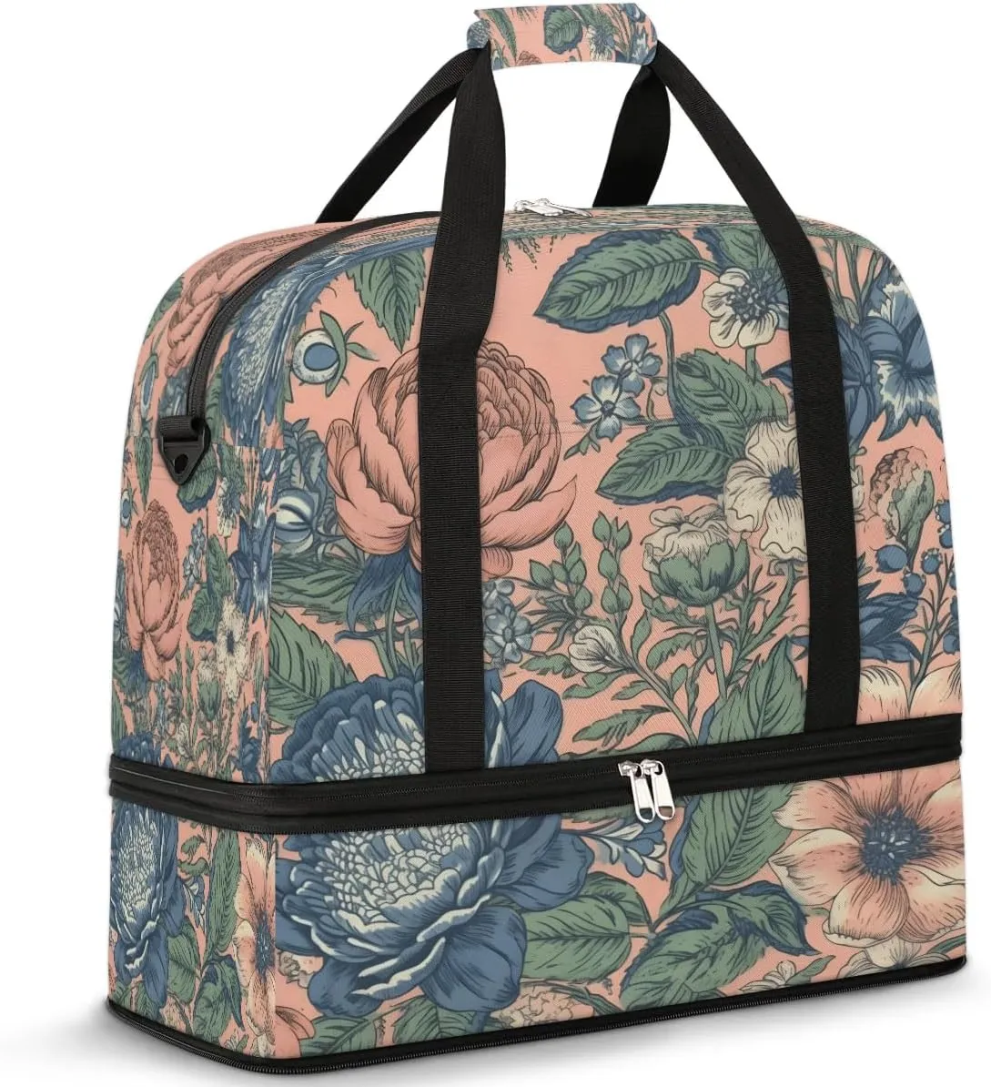 Pastel Floral Tapestry Travel Duffel Bag, Travel Essentials, Gym Bag for Women, Weekender Overnight Bag With Shoes Compartment, Carry On Bags for Airplanes