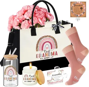 Paterr 6 Pcs Mothers Day Gifts Set for Grandma Nana Gigi Mimi, Birthday Gift for Grandma from Grandkids, Tote Bag Present Set