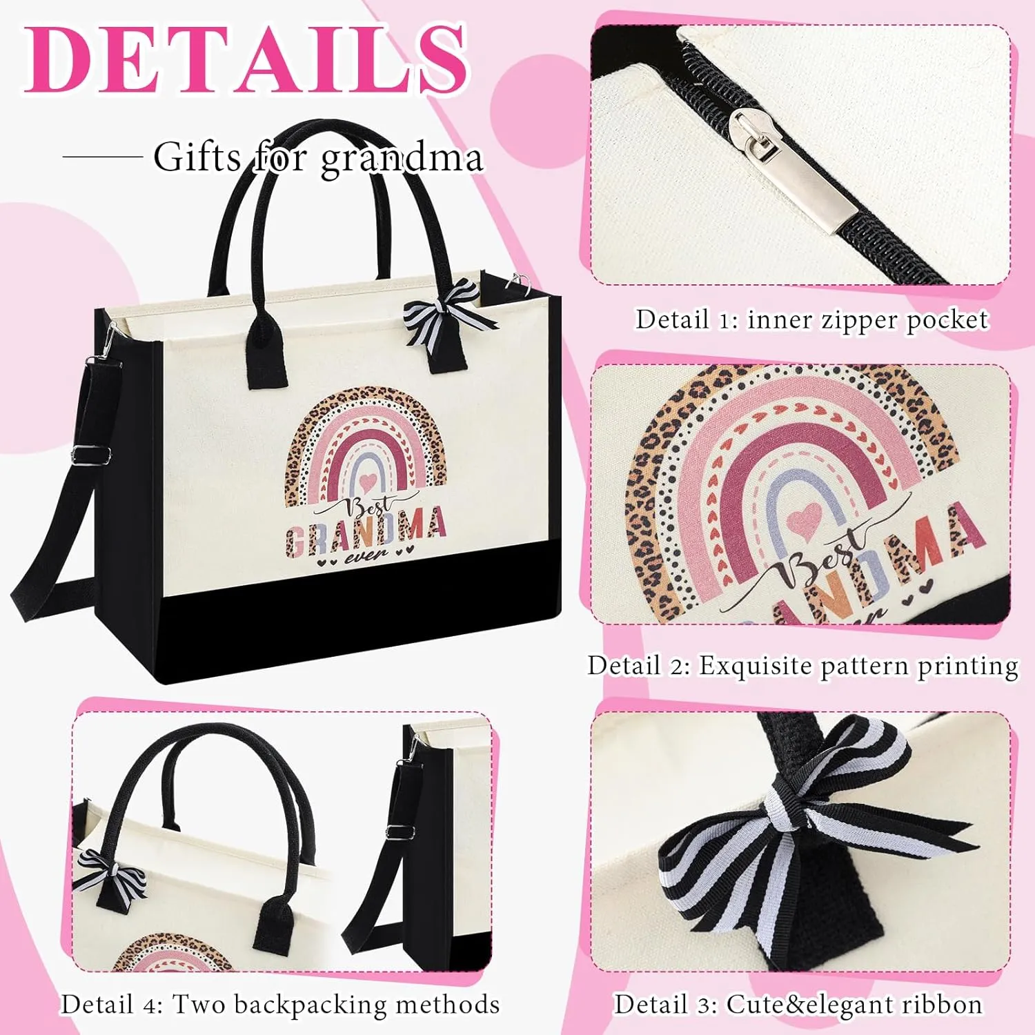 Paterr 6 Pcs Mothers Day Gifts Set for Grandma Nana Gigi Mimi, Birthday Gift for Grandma from Grandkids, Tote Bag Present Set