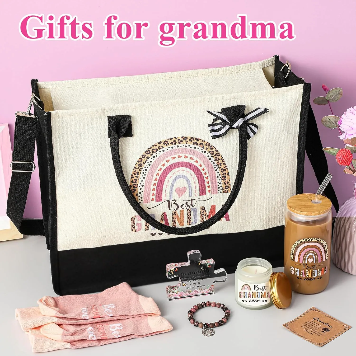 Paterr 6 Pcs Mothers Day Gifts Set for Grandma Nana Gigi Mimi, Birthday Gift for Grandma from Grandkids, Tote Bag Present Set